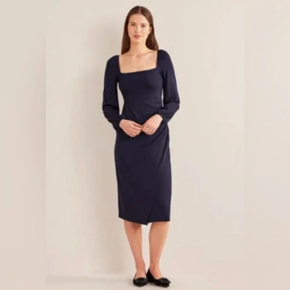Boden Navy Blue Square Neck Jersey Dress Size 12P Petite - Picture 8 of 8